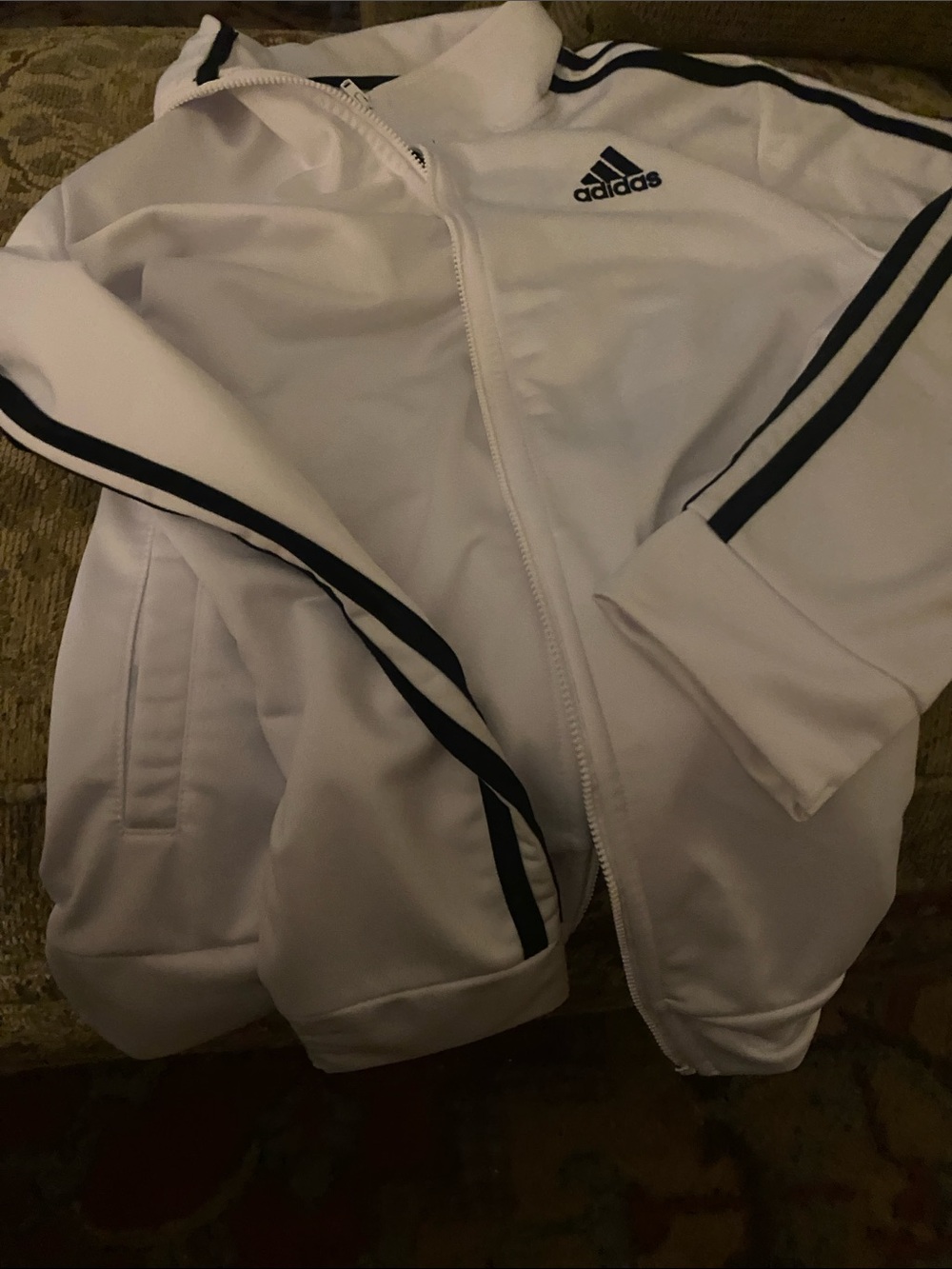 adidas White Track Jacket with Navy Stripes